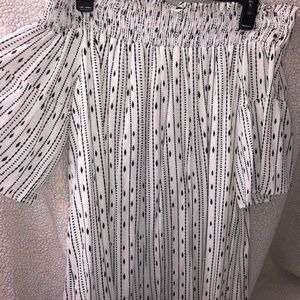 Flowy short black and white off the shoulder dress